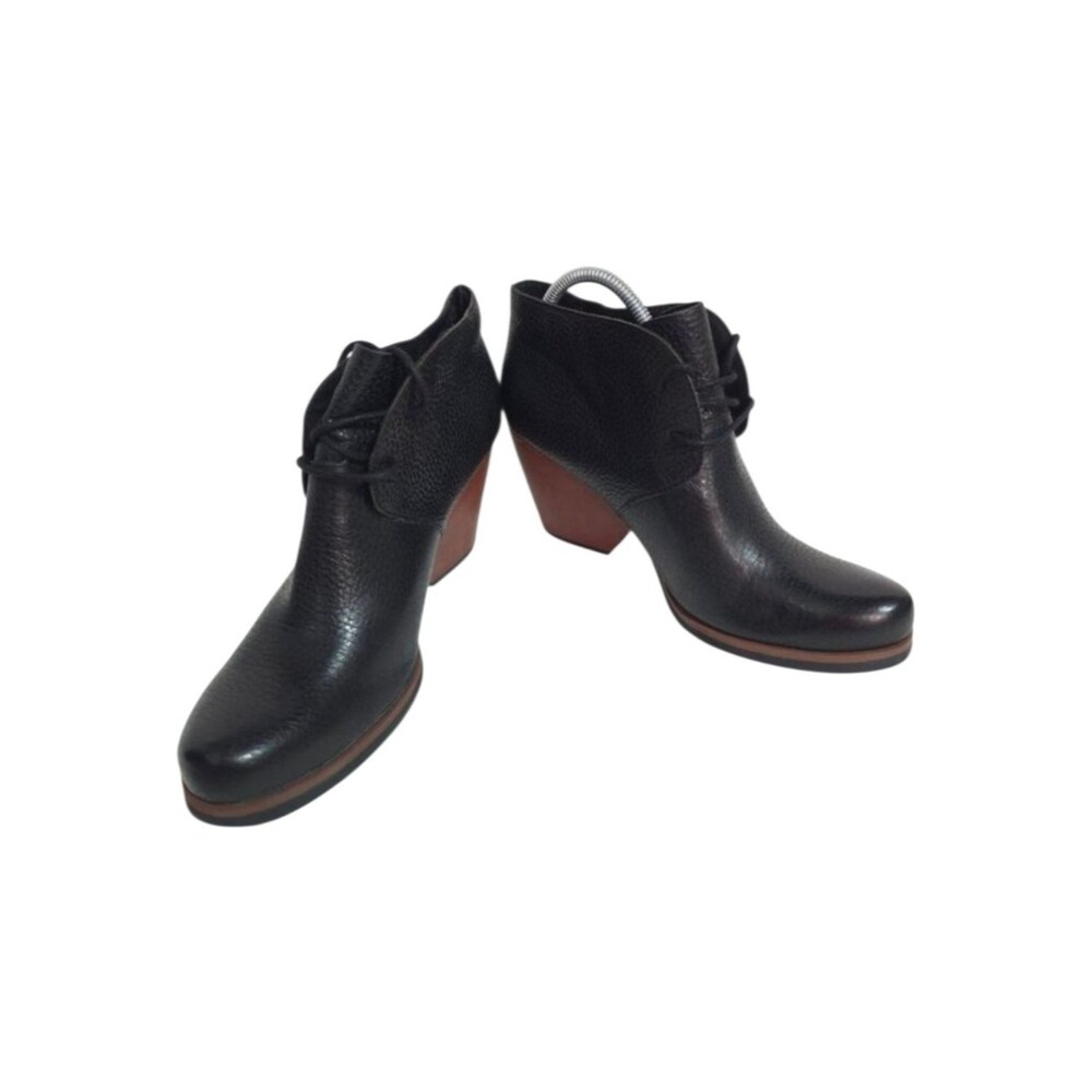 Kork Ease Roana Leather Lace Up Ankle Boot Block Chunky Heel Black Size 9.5 M